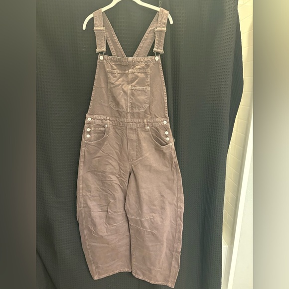 Free People We The Free Good Luck Barrel Overalls XL Chocolate Mousse NWT - Picture 4 of 7
